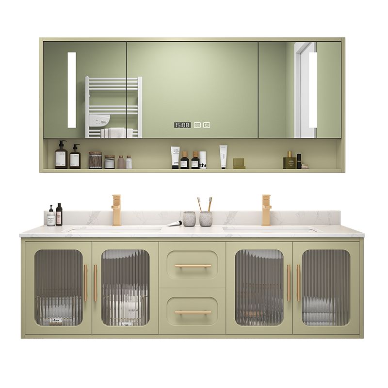 Double Sink Bath Vanity 2 Drawers Wall Mount Rectangle Vanity Set with Mirror