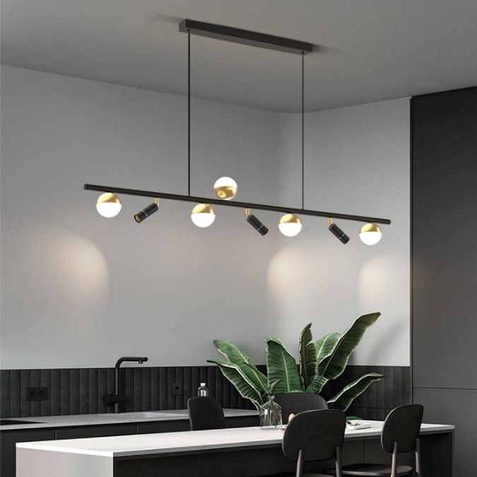 Acrylic Ball Spotlight Island Lamp Minimalist Black and Gold LED Hanging Lamp for Restaurant