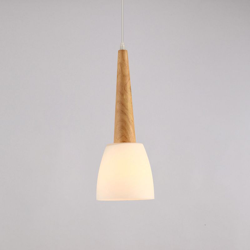 1/3-lichte keuken Dinette Cluster Pendant Noordse houten Hanglicht met Bell Milk Glass Shade en Handgreep