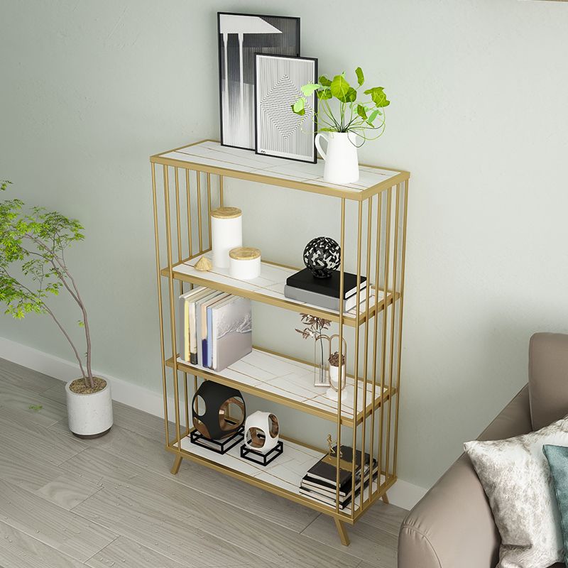 Modern Open Back Standard Bookshelf Wooden Bookcase in Gold for Study Room