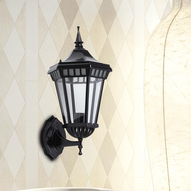 Black 1-Light Wall Sconce Light Rustic Clear Glass Pavilion Wall Mount Lamp for Courtyard