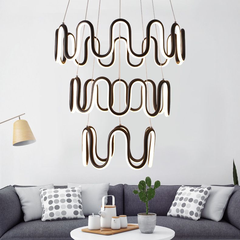 Schwarz gebogener Kronleuchter einfacher LED 1/2/3-Kopf-Acryl-Suspensionsanhänger in warmem/weißem Licht