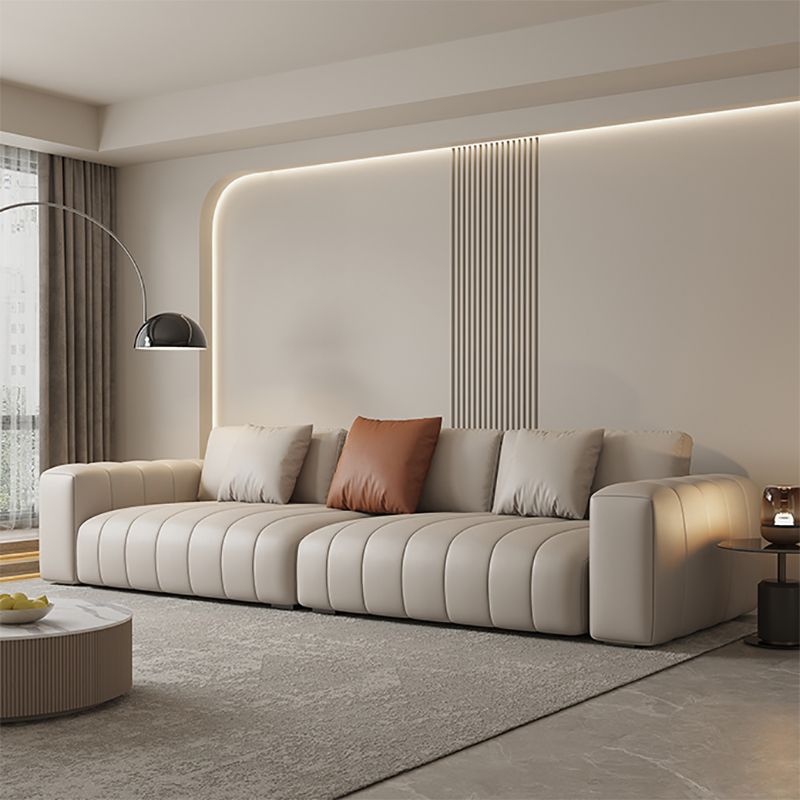 Contemporary Genuine Leather White Pillows Square Arm Settee