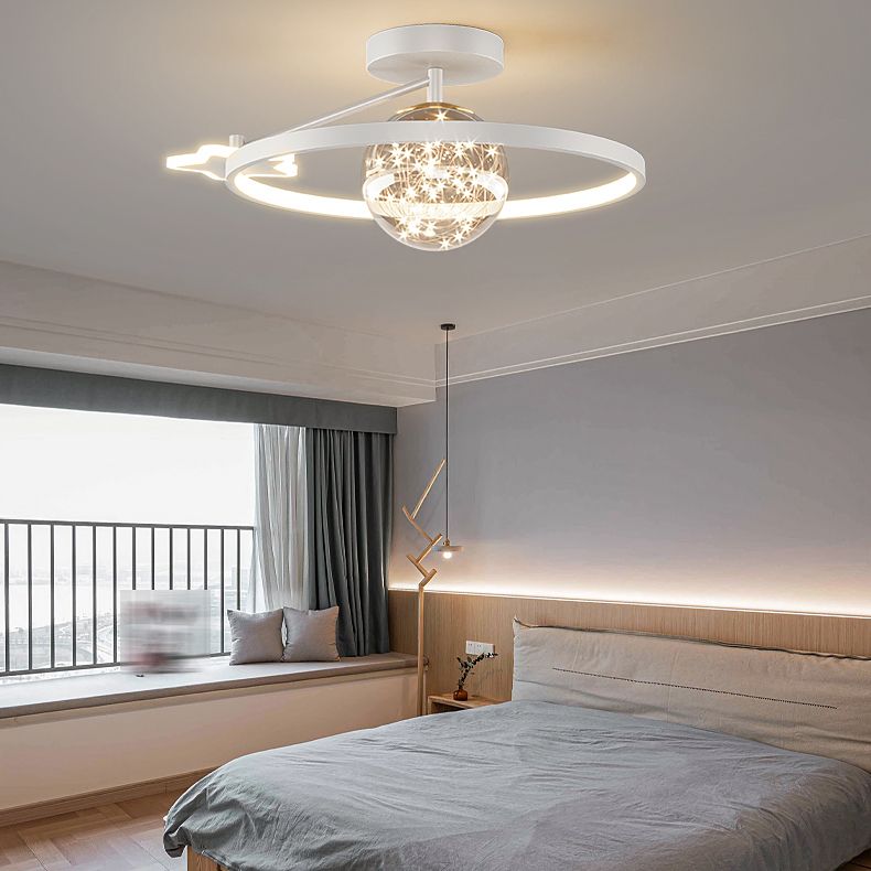 Round Shape LED Sky Star Ceiling Lamp Modern Iron 3 Lights Flush Mount for Dining Room