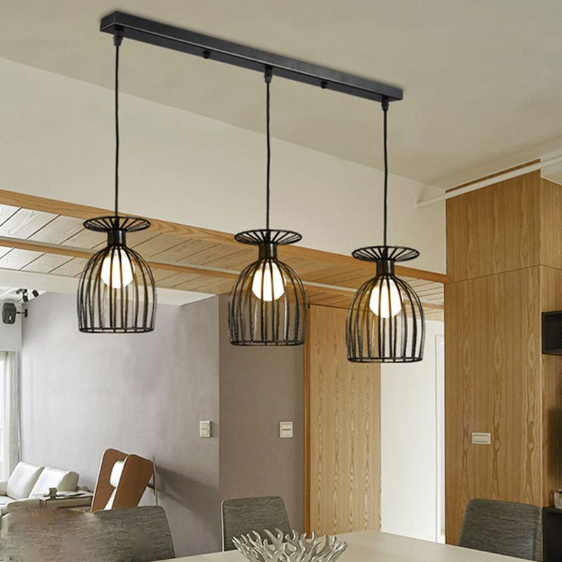 Weinglas Metallanhänger Leuchte mit Käfig Schatten Industrial 3 Leuchten Esszimmer Deckenleuchte in Schwarz/Weiß