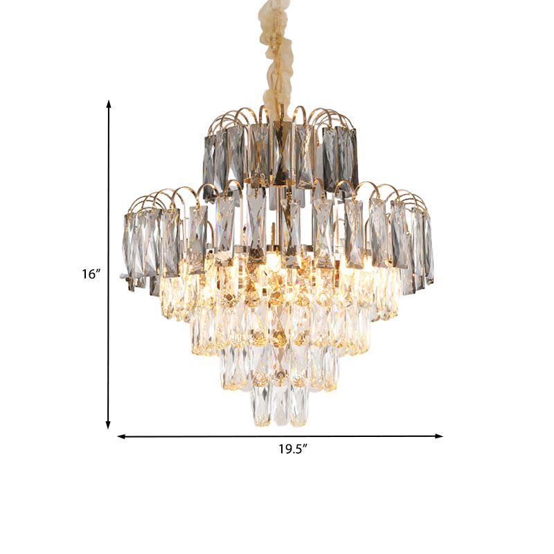 10-Light Tiered Tapered Pendant Lamp Postmodern Clear Beveled Crystal Chandelier Lighting