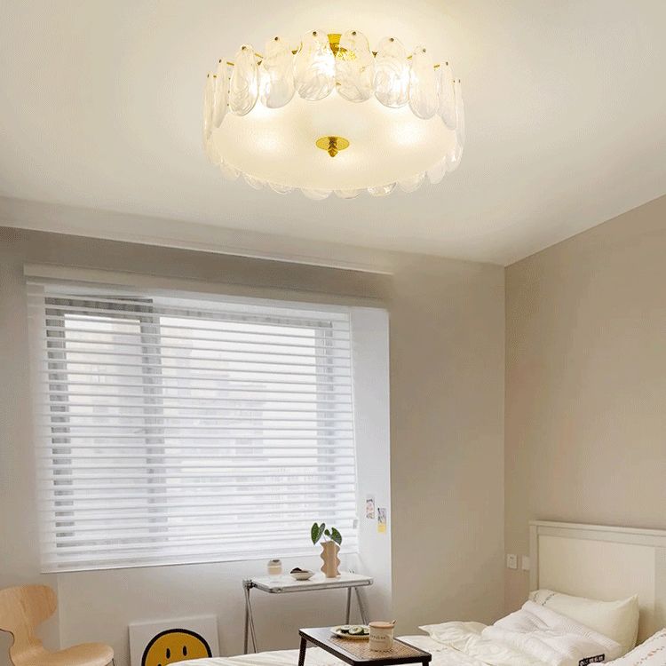 Drum Shape Flush Ceiling Lights Modern Style Glass 6/8 Lights Flush Mount Fixture in Clear