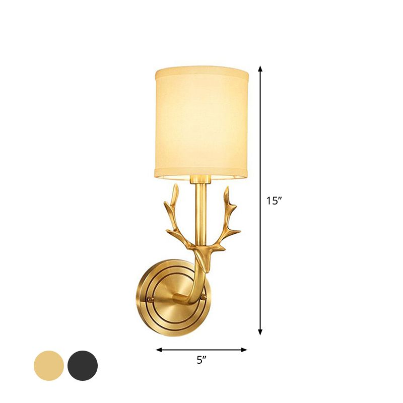 Zylindergewebe Wandlampenleuchte Cottage 1 Kopf Schlafzimmer Wandleuchte mit Hirschkopf -Deco in Schwarz/Gold