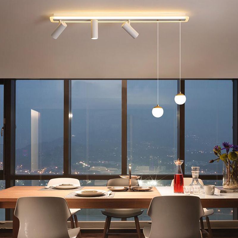 White Long-strip Minimalism LED Island Light Spotlight Design Contemporary Style Opal Glass Suspension Lamp for Dining Room