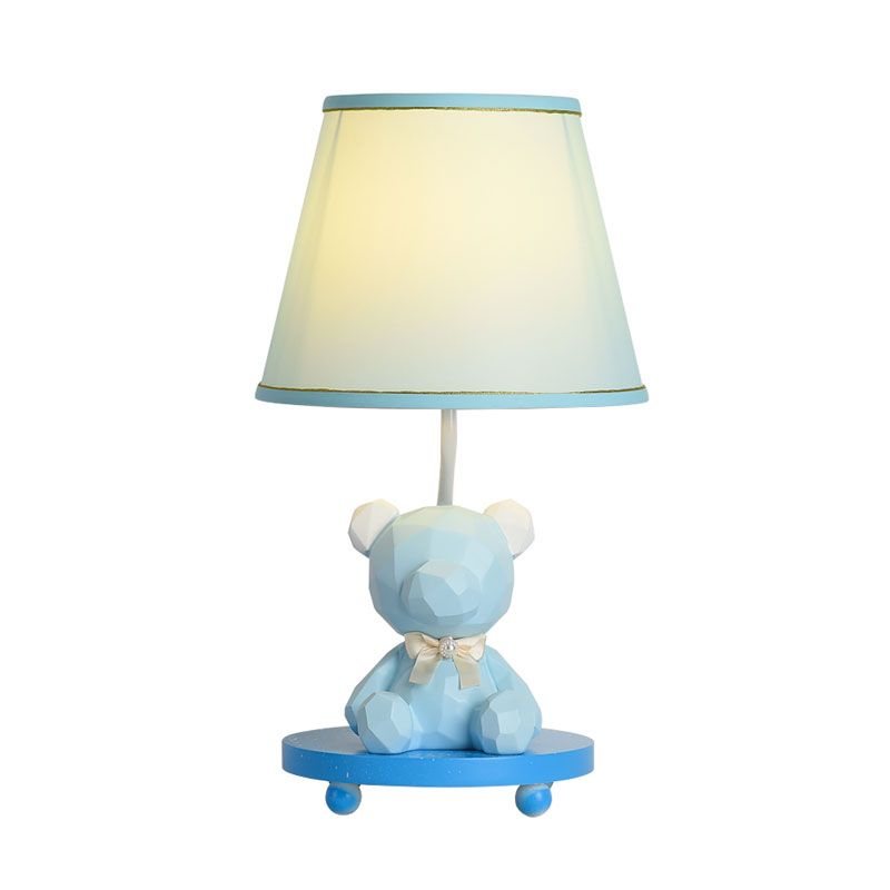 Barrel Shade Bedside Table Lampe Fabric 1 Éclairage de table de chevet d'ours de dessin de bulbe en bleu / rose