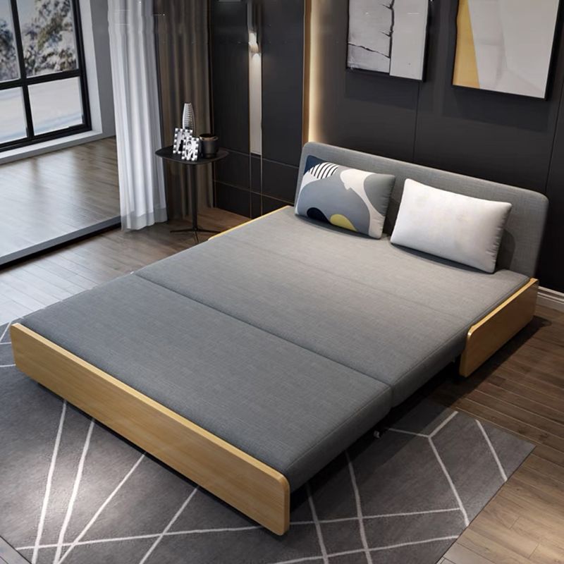 Modern and Contemporary Wood Fabric Mattress Upholstered No Theme Bed