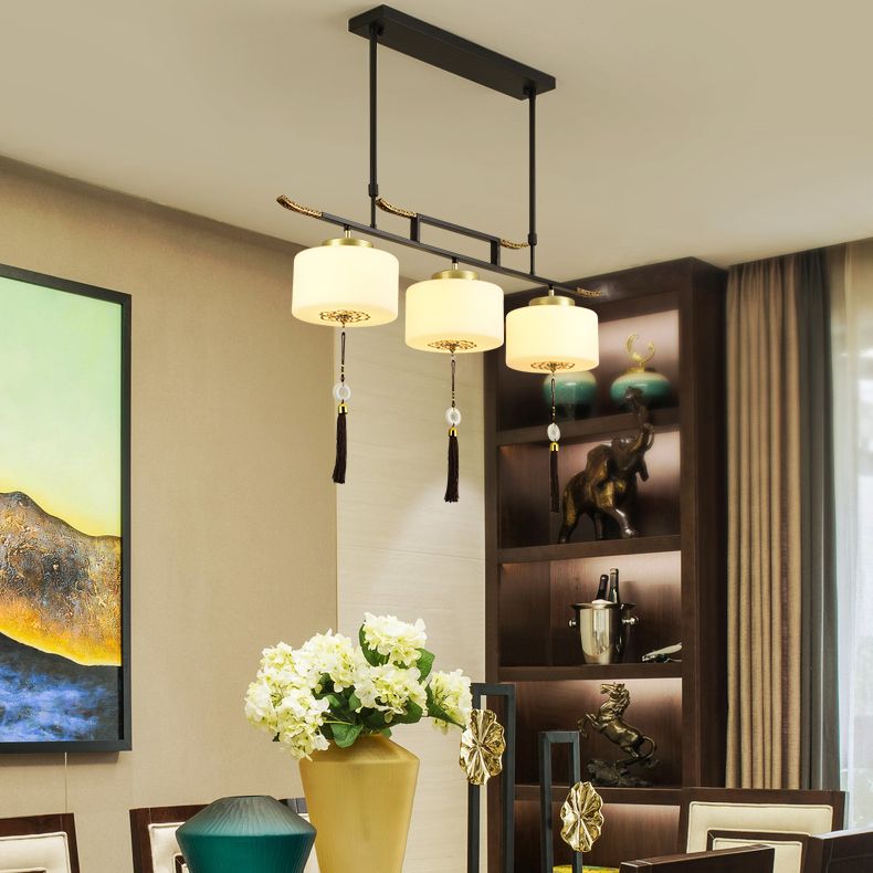 Modern Style Cylinder Shape Island Lights Metal 3 Light Island Lighting in Black
