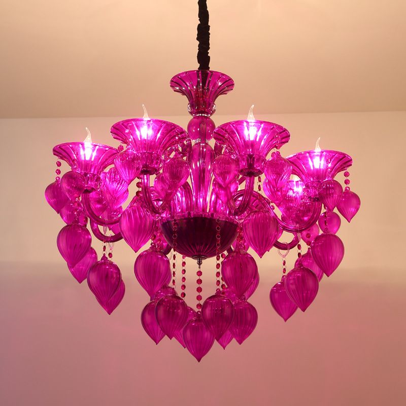 Candelabra Crystal Drop Cucil Light Traditional 6 teste Lampaggio del soggiorno in cristallo blu/viola/rosso