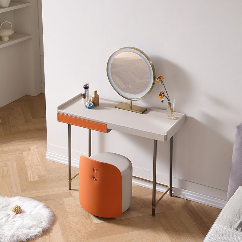 1 Drawer Glam Makeup Vanity Set Solid Wood Dressing Table with Slate Top