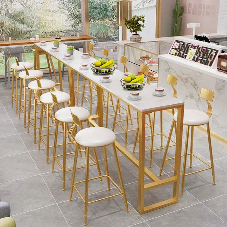 Glam Style Bar Height Table Faux Marble Top Bistro Table with Gold Base