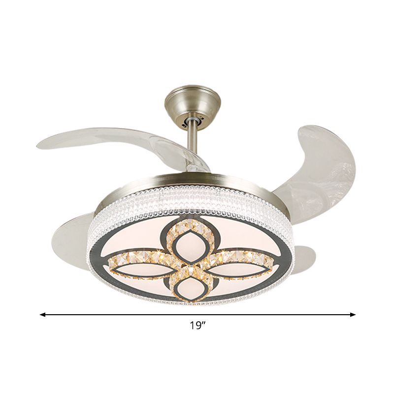 Kristallstufte 4-Blade-Halbblöcke Deckenleuchte LED Hanging Lüfterlampe in Silber, 19 "breit