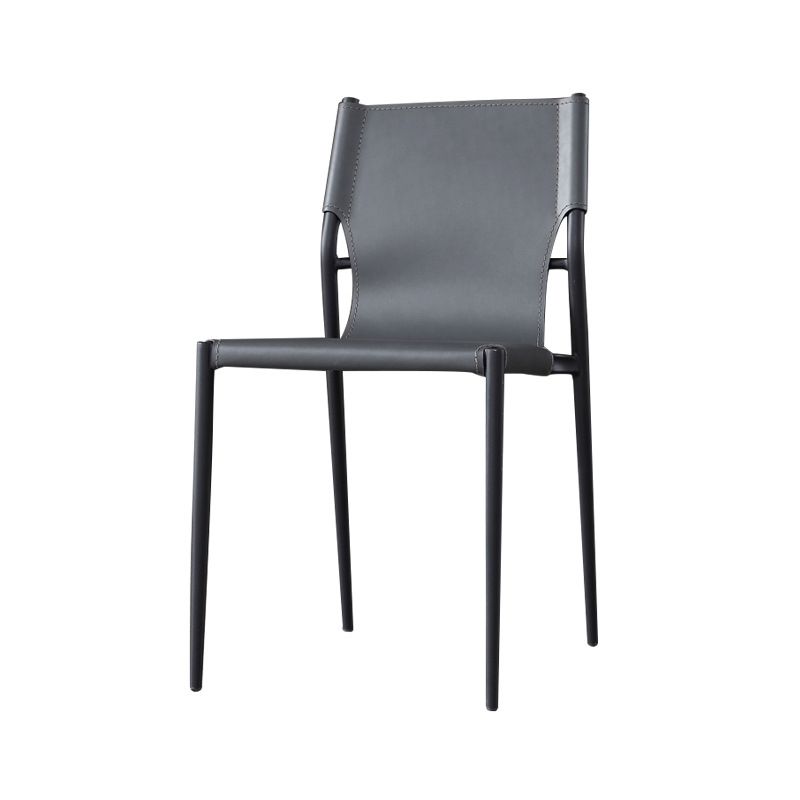 Industrial Design Leather Dining Side Armless Chairs Solid Back Chair