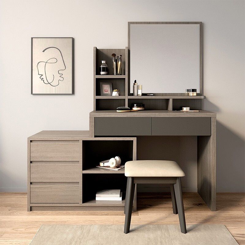 15.74" Wide Vanity Tables Wood Makeup Table with 5 Storage Drawers and Mirror