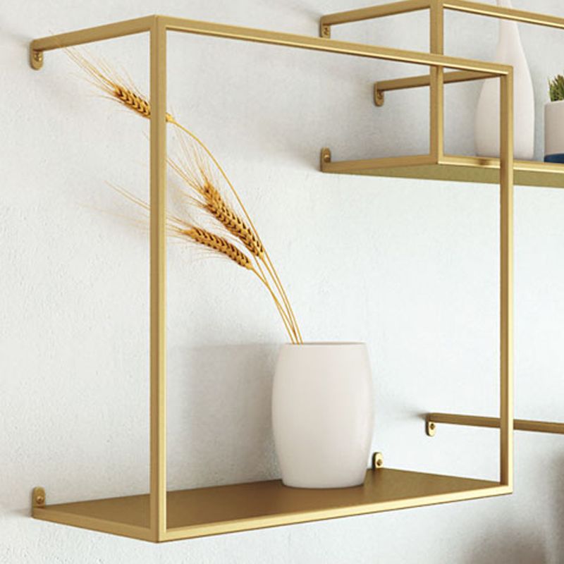 Iron Closed Back Bookshelf Gold and Black Industrial Wall Unit Bookshelf