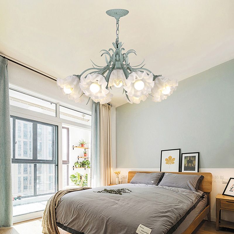 Estilo moderno de 9 luces Luces colgantes de lámparas Flower Glass Pendse Lighting