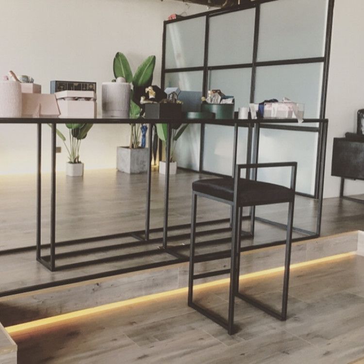 Modern Backrest Armless Counter Stool Iron Kitchen Bar Stool with Cushion and Pedal