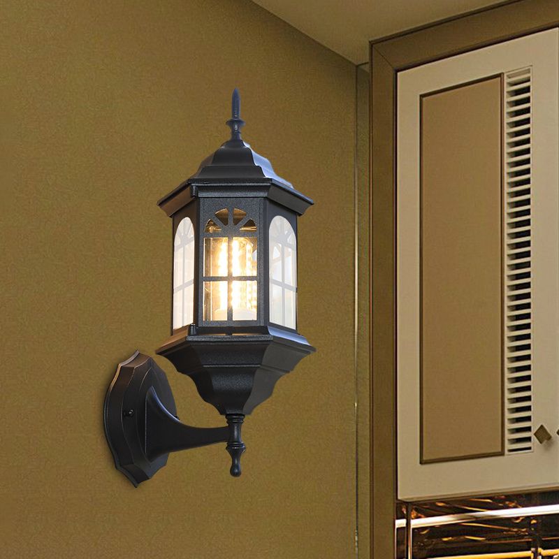 Castle Shape Aluminum Wall Lighting Countryside 1-Bulb Outdoor Wall Lamp Sconce in White/Black/Brass