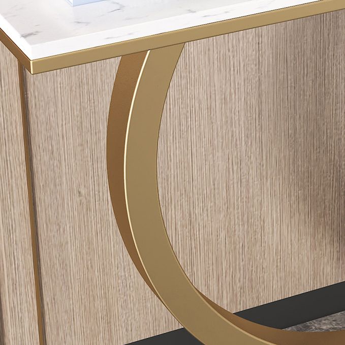 Glam Style Accent Table with Pedestal Base and Marble Rectangle Top