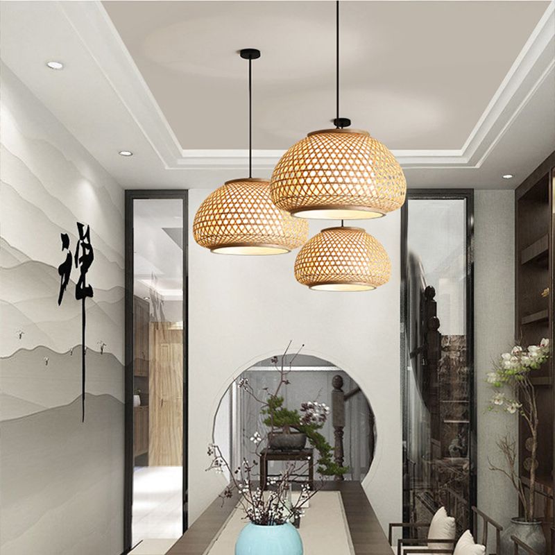 16 "/19.5" /23,5 "larges de dôme de large pendentif rétro bambou 1 luminaire de suspension en bois de bulbe