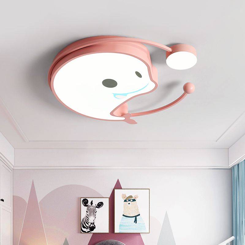 Dolphin Baby Room LED Flush Mount Acrylic Cartoon Close to Ceiling Lighting in Pink/White/Blue