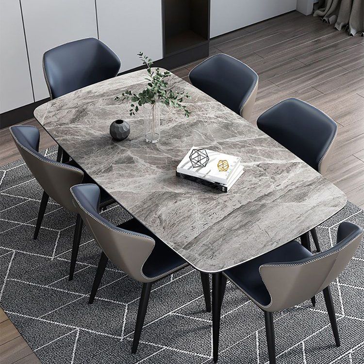 Contemporary Sintered Stone Top Gray Dining Set Rectangle Shape Standard Dining Set for Kitchen