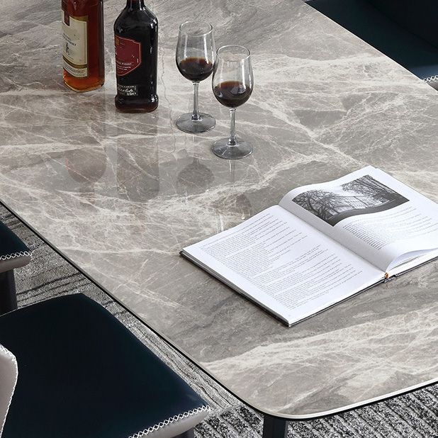 Industrial Rectangle Dining Table Gray Stone Top Dinette Table with Metal Legs