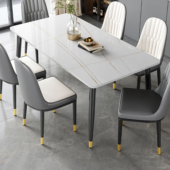 Rectangle Industrial Sintered Stone Dining Table 4 Legs Carbon Steel Base Table for Home