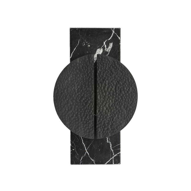 Metallic Disconnected Circle Wall Lamp Minimalist 1-Head LED Wall Light Sconce in Black/White with Rectangle Marble Backplate, Warm/White Light
