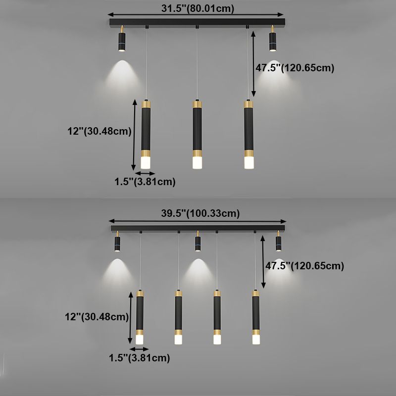 Éclairage d'éclairage de cylindre de style contemporain en métal îles luminaires en noir