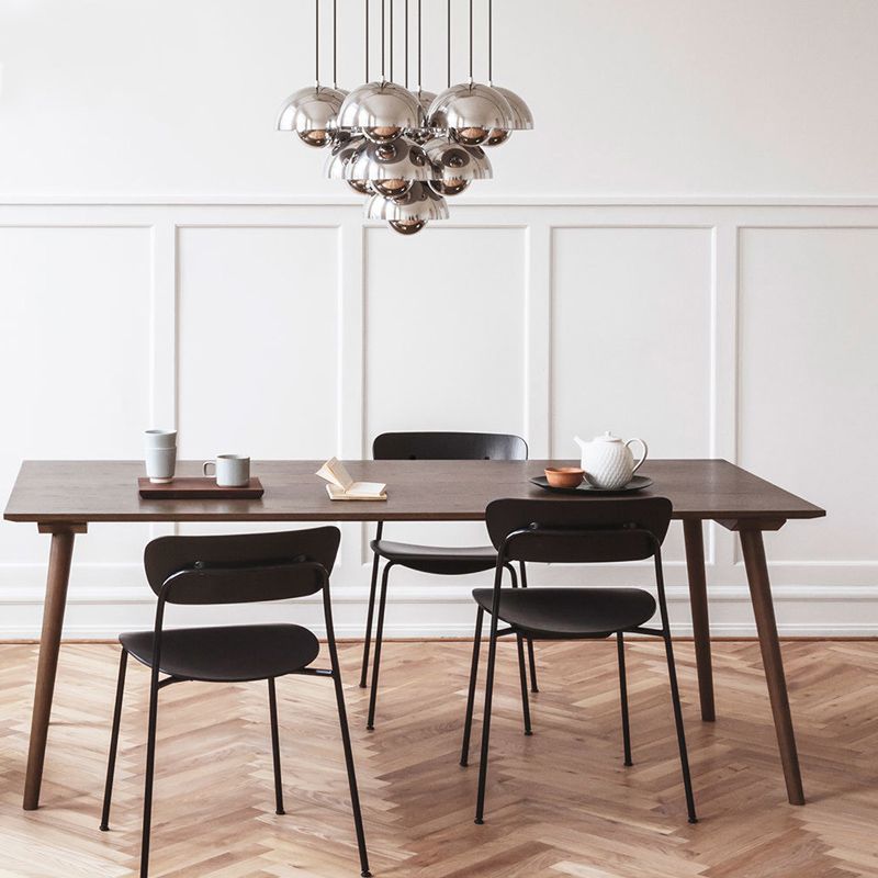 Industrial Armless Kitchen Chair Wooden Open Back Side Chair with Metal Base