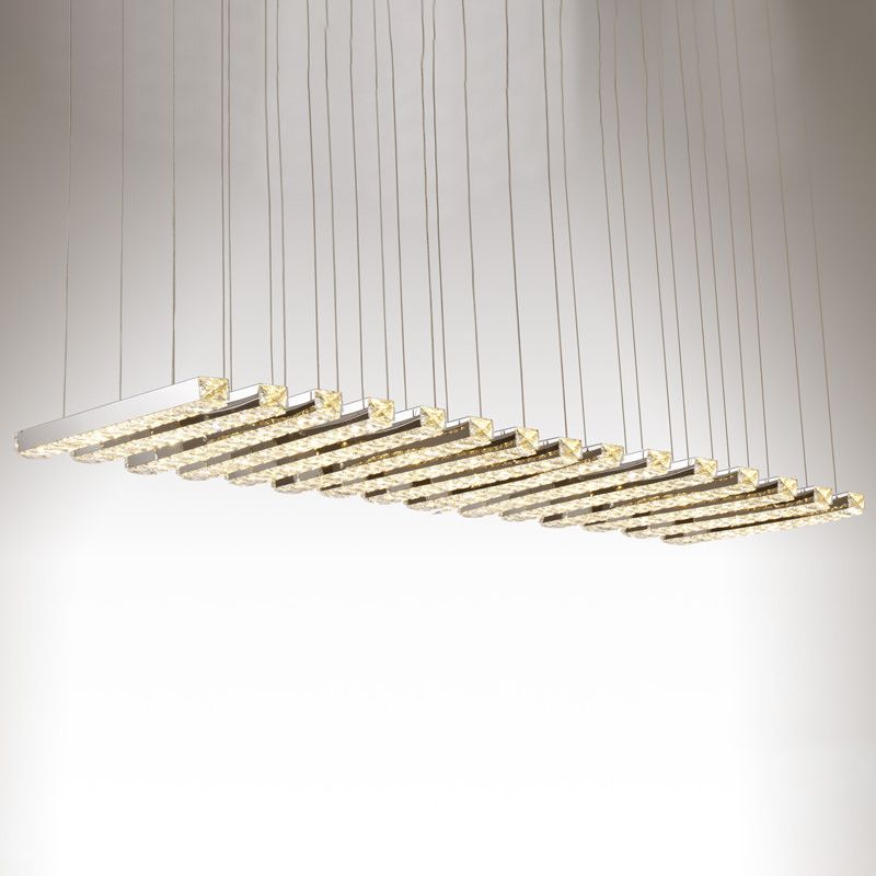 Rectangular Chandelier Pendant Light Minimalist Crystal Dining Room LED Hanging Light in Stainless-Steel