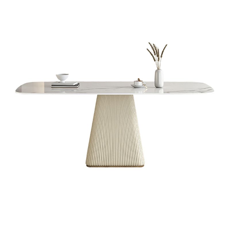 Mesa de comedor de lujo tradicional rectángulo Mesa de piedra sinterizada con base de pedestal blanco