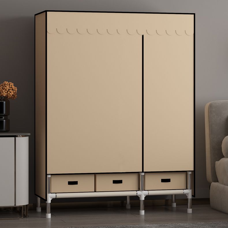 Metal Frame Wardrobe Armoire Contemporary Style Wardrobe Cabinet with Drawers