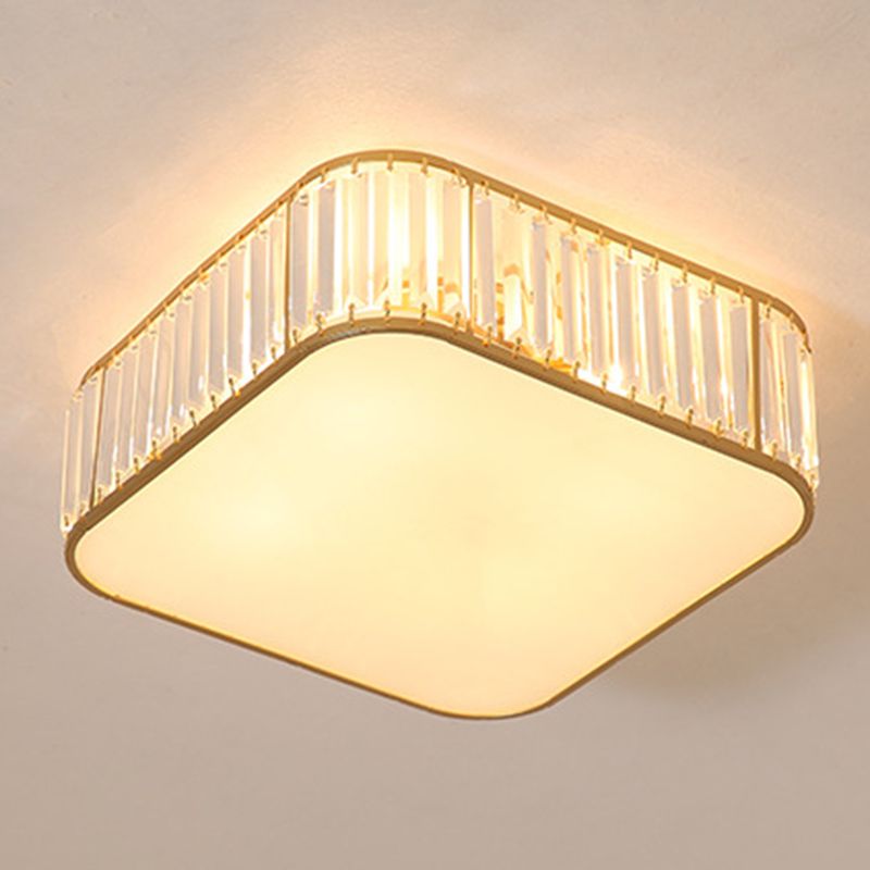 Contemporary Square Flush Ceiling Light Tri-Prism Crystal Living Room Flush Mount Lighting Fixture