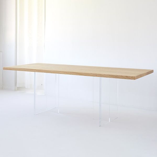 Contemporary Rectangle Standard Dining Table Solid Wood Dining Table with Double Pedestal Base