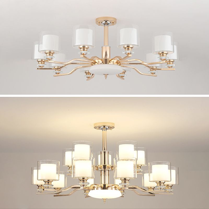Clear and Frosted Glass Cup Chandelier Minimalist Suspension Lamp for Living Room
