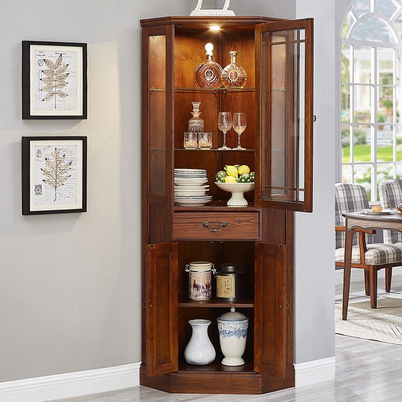 Rustic Glass Paned Solid Wood Accent Cabinet with Adjustable Shelves