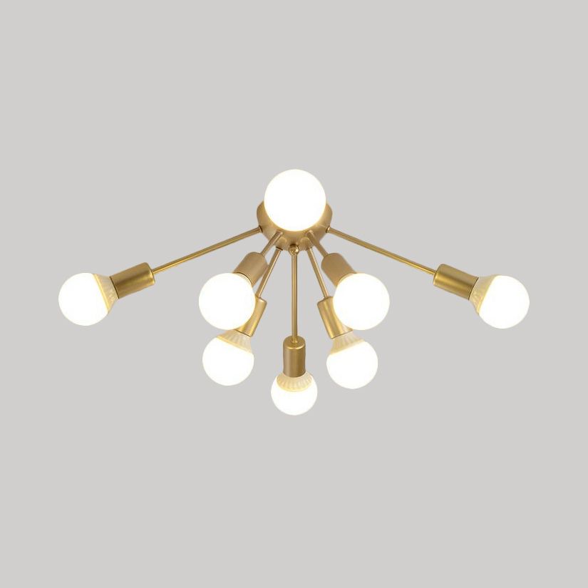 Plafonnier Semi-encastré en métal Spoutnik, moderne, 8/12 lumières, blanc/noir/or, pour salon