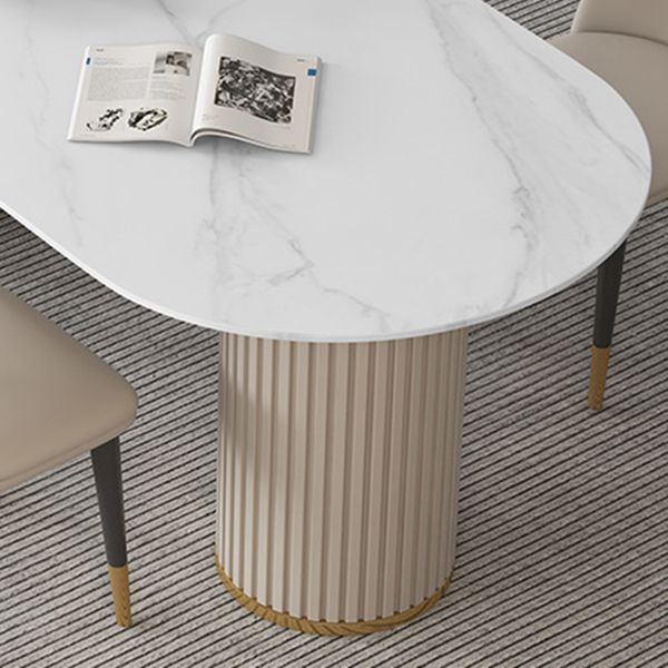 Metal Contemporary Oval Dining Table Sintered Stone Top Table for Home