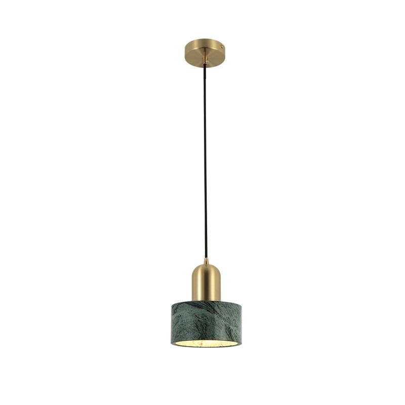 Drum Hanging Light Fixture Modern 1-Light Suspension Lamp with Stone Shade for Restaurant