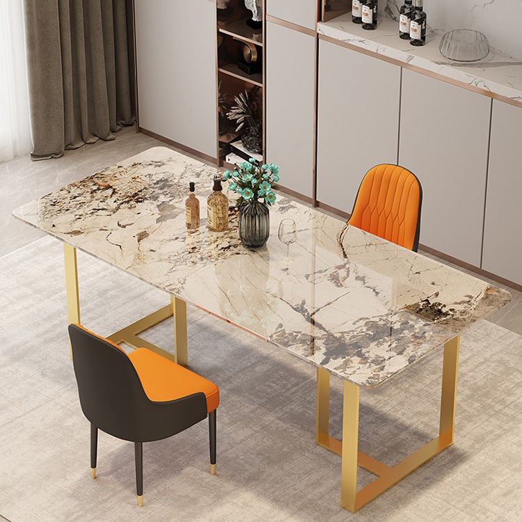 Metal Traditional Luxury Rectangular Table Sintered Stone Indoor Table with Sled Base