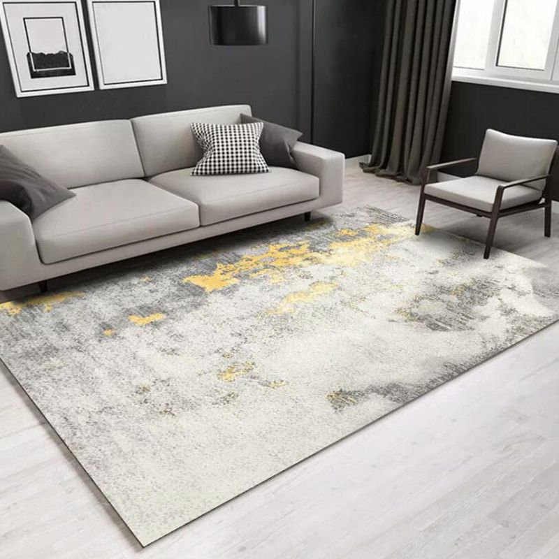 Stylish Abstract Rug White and Golden Casual Rug Polyester Washable Anti-Slip Backing Carpet for Living Room