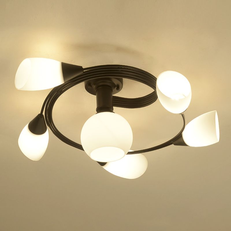 Luz de techo espiral retro de lámpara de vidrio blanco de vidrio semi de montura de montaje para sala de estar