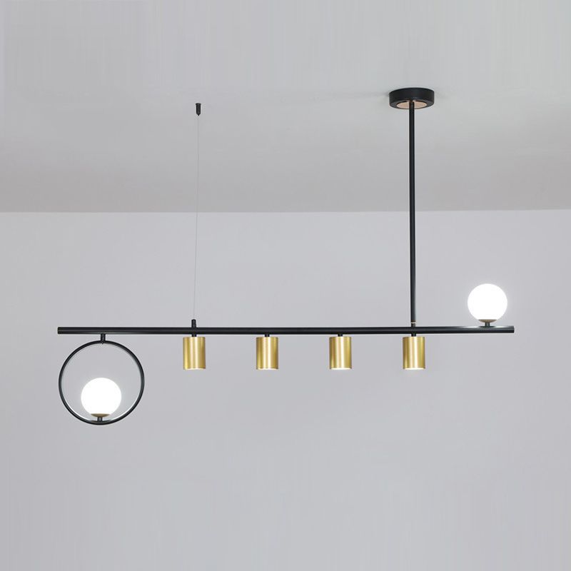 5 / 6 Light Ceiling Pendant in Black / Gold Finish Metal and Glass Kitchen Island Fixture
