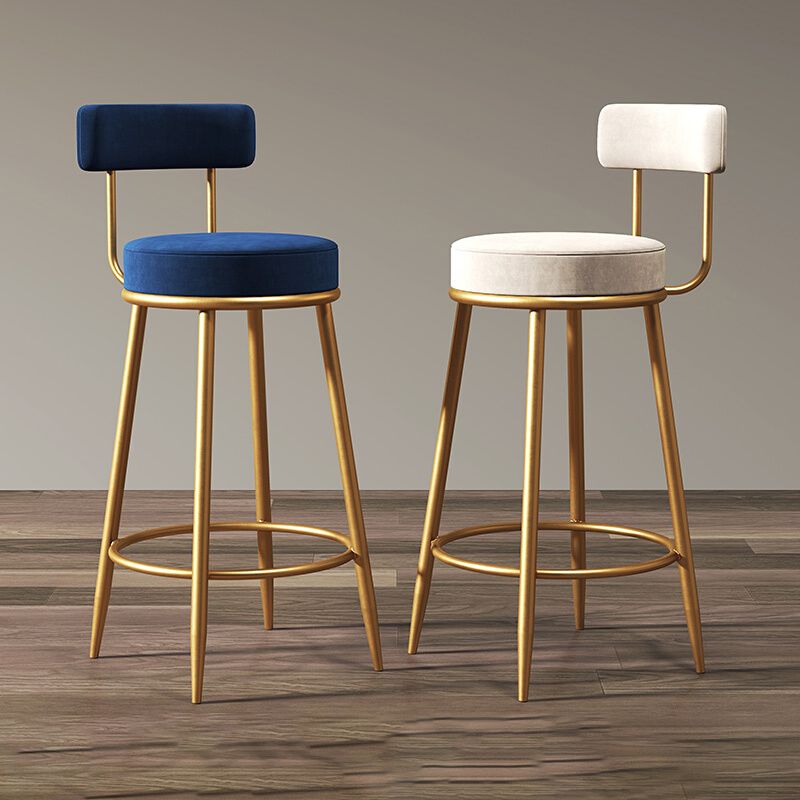 Scandinavian Low Back Bar Stools Fabric Round Seat Footrest Barstool